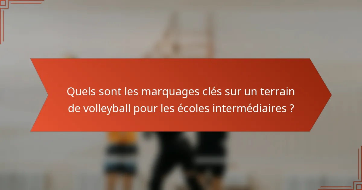 Quels sont les marquages clés sur un terrain de volleyball pour les écoles intermédiaires ?