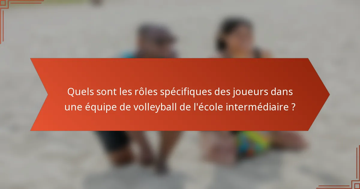 Quels sont les rôles spécifiques des joueurs dans une équipe de volleyball de l'école intermédiaire ?